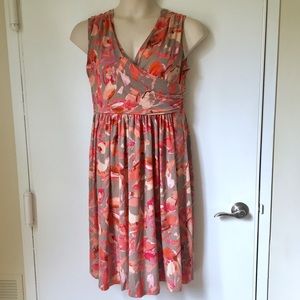 Ann Taylor Taupe/Peach Full Skirt Faux Wrap Dress